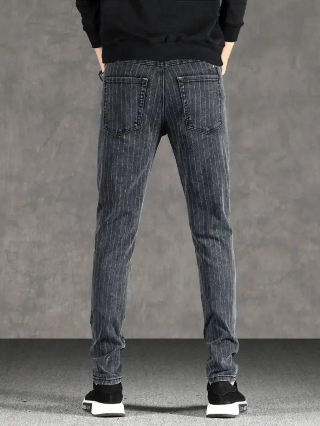 Men's Striped Charcoal Grey Slim-Fit Jeans — quality denim, made to last