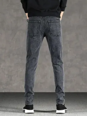 Men's Striped Charcoal Grey Slim-Fit Jeans — view 3