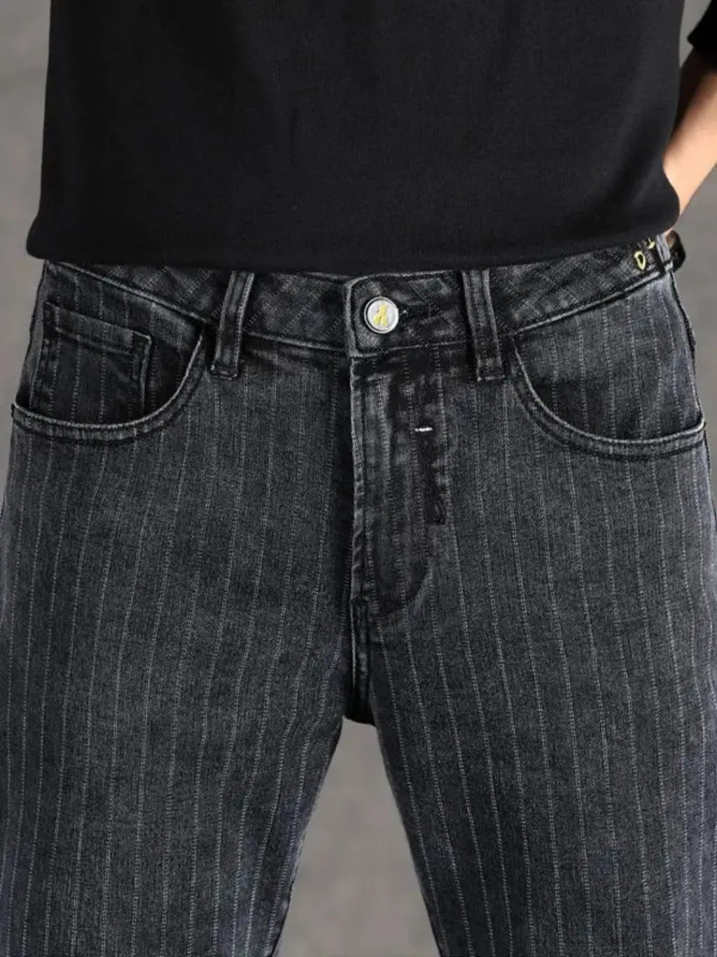 Men's Striped Charcoal Grey Slim-Fit Jeans — endless ways to style it