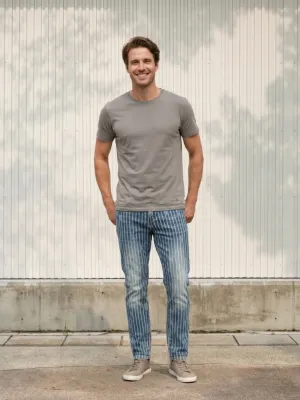 Men's Striped Washed Blue and White Jeans — view 1
