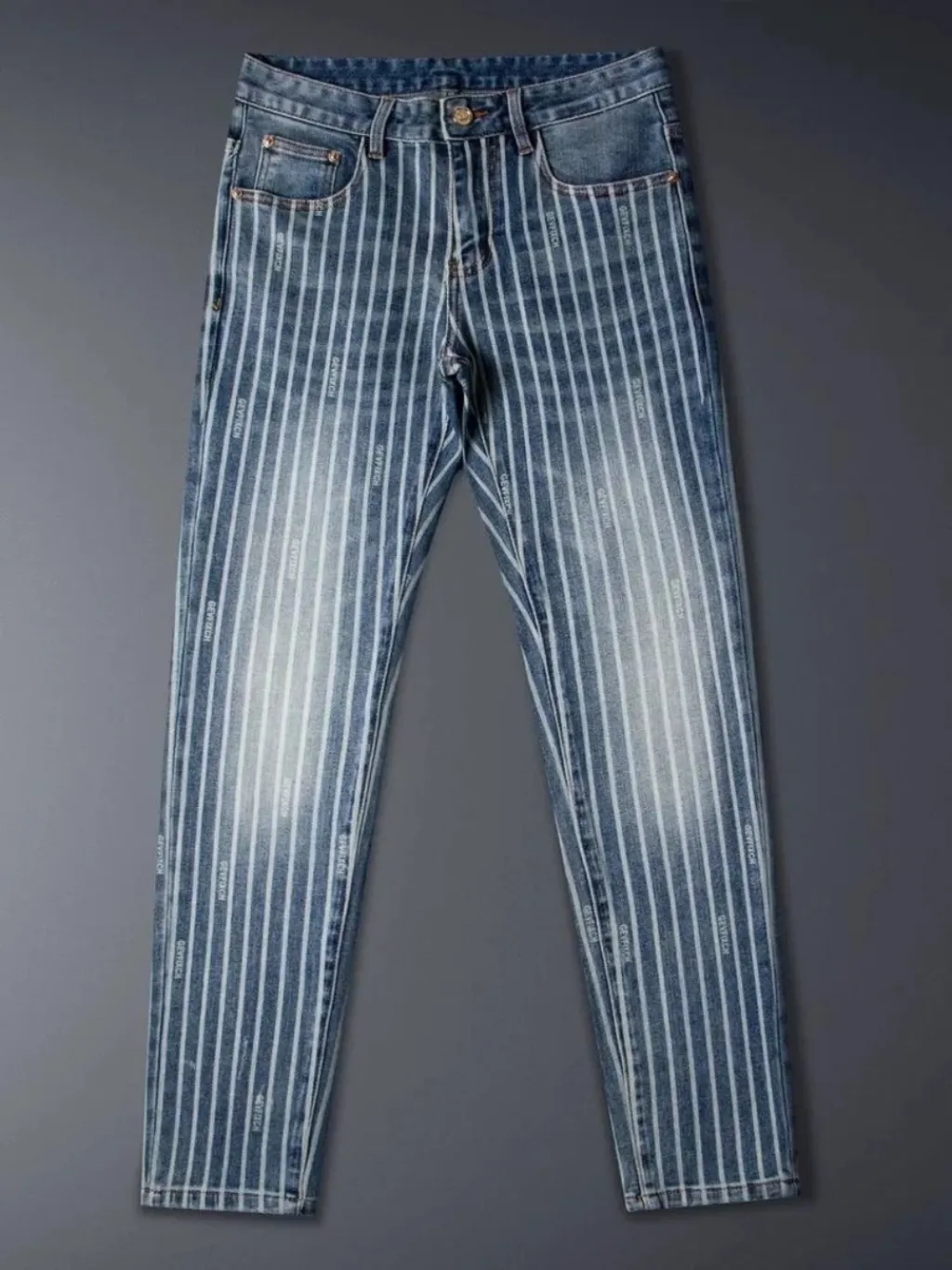 Men's Striped Washed Blue and White Jeans — quality denim, made to last