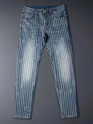 Men's Striped Washed Blue and White Jeans — view 3