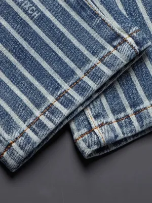 Men's Striped Washed Blue and White Jeans — view 6
