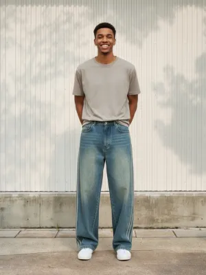 Men's Striped Wide-Leg Jeans Vintage Wash — view 1