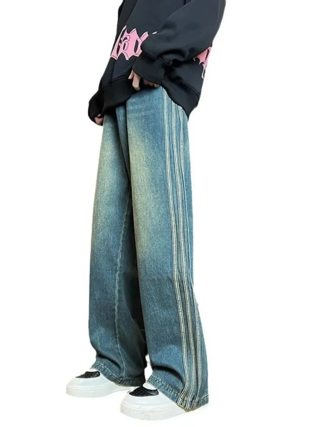 Men's Striped Wide-Leg Jeans Vintage Wash — a pair designed to be worn everywhere