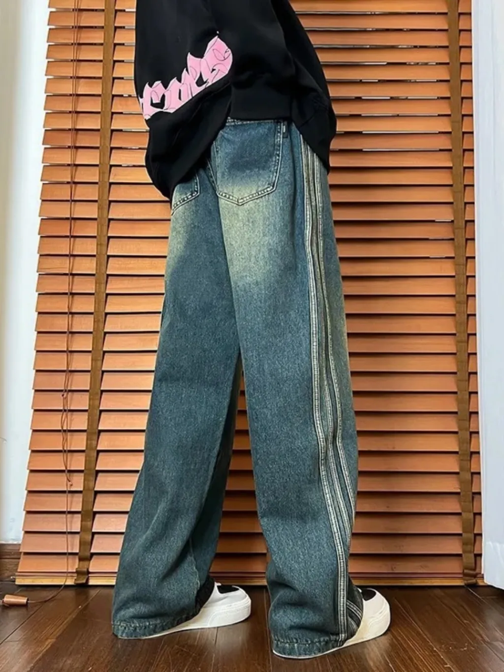Men's Striped Wide-Leg Jeans Vintage Wash — endless ways to style it