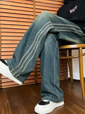 Men's Striped Wide-Leg Jeans Vintage Wash — view 5