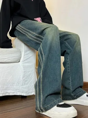Men's Striped Wide-Leg Jeans Vintage Wash — view 6