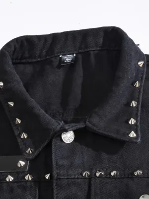 Men's Studded Black Denim Sleeveless Jacket — view 4