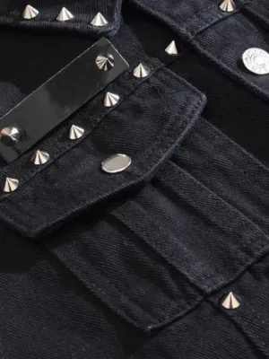 Men's Studded Black Denim Sleeveless Jacket — view 6