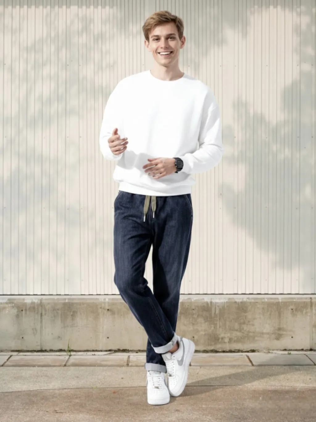 Men's Tapered Jeans with Elastic Waist & Adjustable Drawstrings