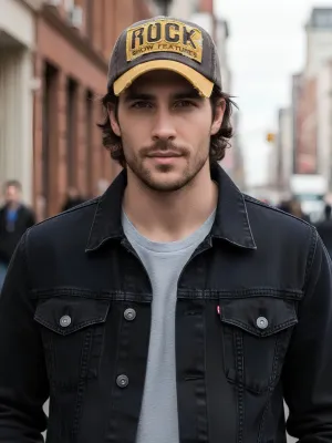Men's Vintage Denim Cap with Rock Embroidery — view 2