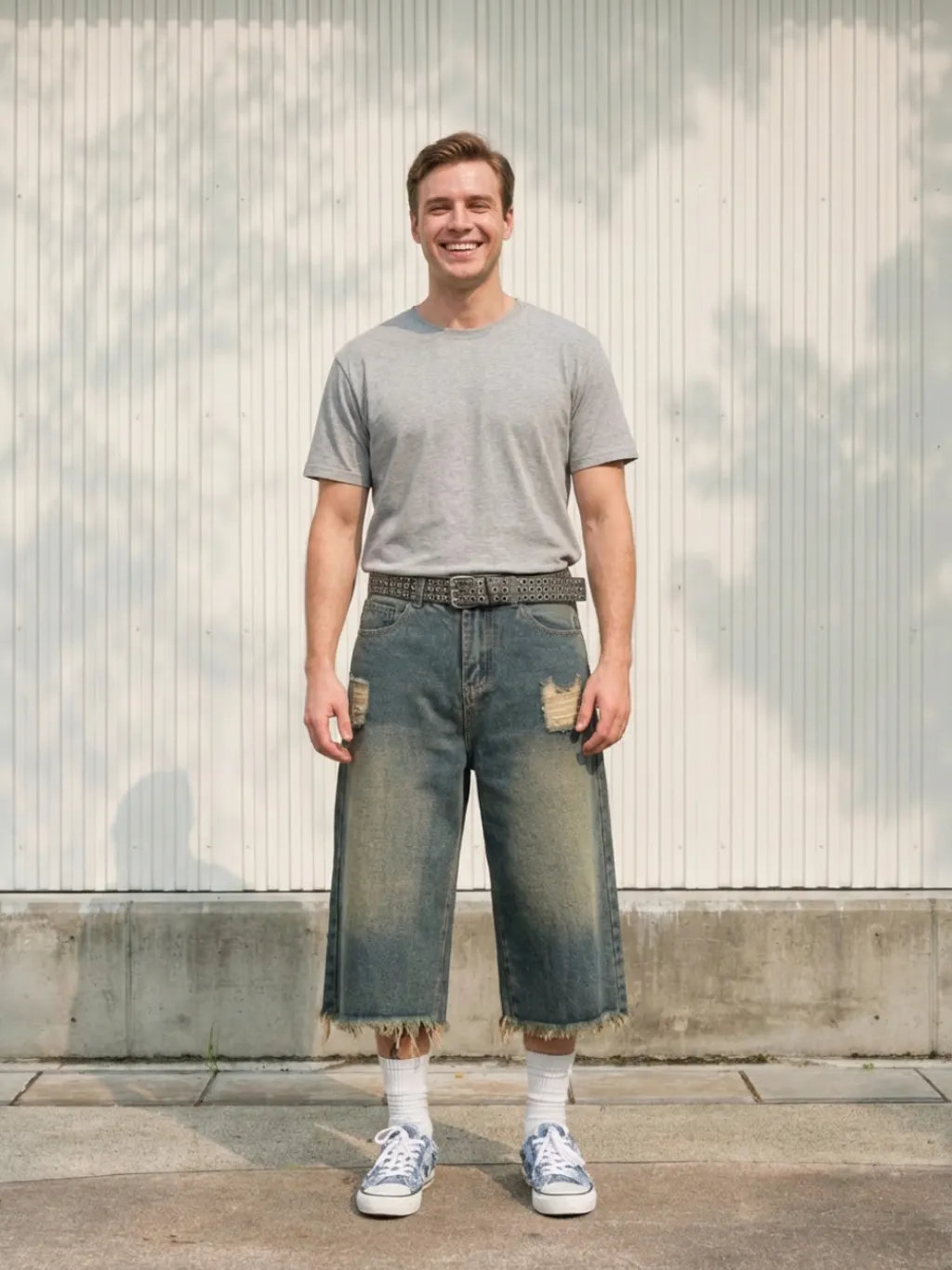 Men's Vintage Ripped Denim Bermuda Shorts