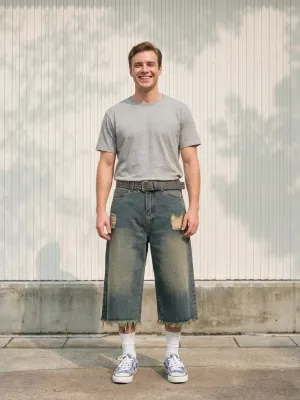 Men's Vintage Ripped Denim Bermuda Shorts — view 1