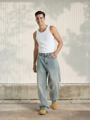 Men's Vintage-Wash Baggy Jeans with Deep Texture — view 1