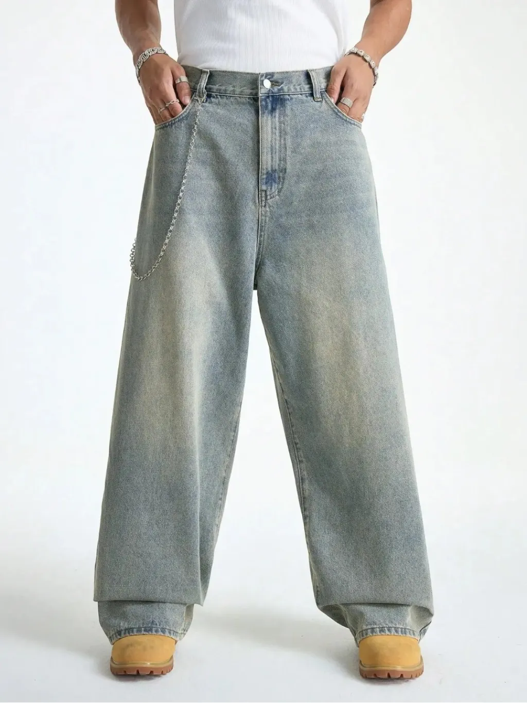 Men's Vintage-Wash Baggy Jeans with Deep Texture — quality denim, made to last