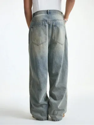 Men's Vintage-Wash Baggy Jeans with Deep Texture — view 4