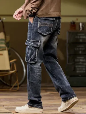 Men's Washed Blue Straight-Leg Cargo Jeans — view 3