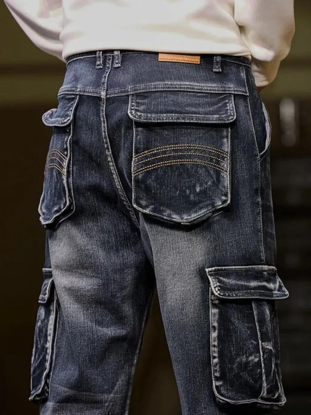 Men's Washed Blue Straight-Leg Cargo Jeans — endless ways to style it
