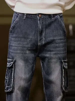 Men's Washed Blue Straight-Leg Cargo Jeans — view 5