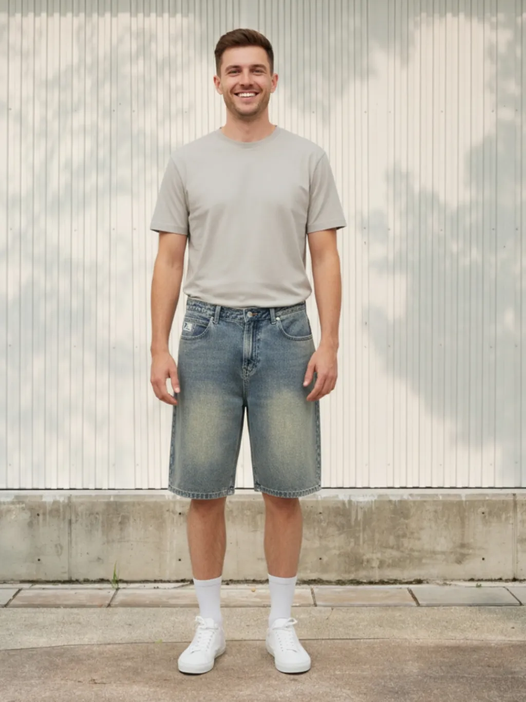 Men's Washed Herringbone Denim Shorts