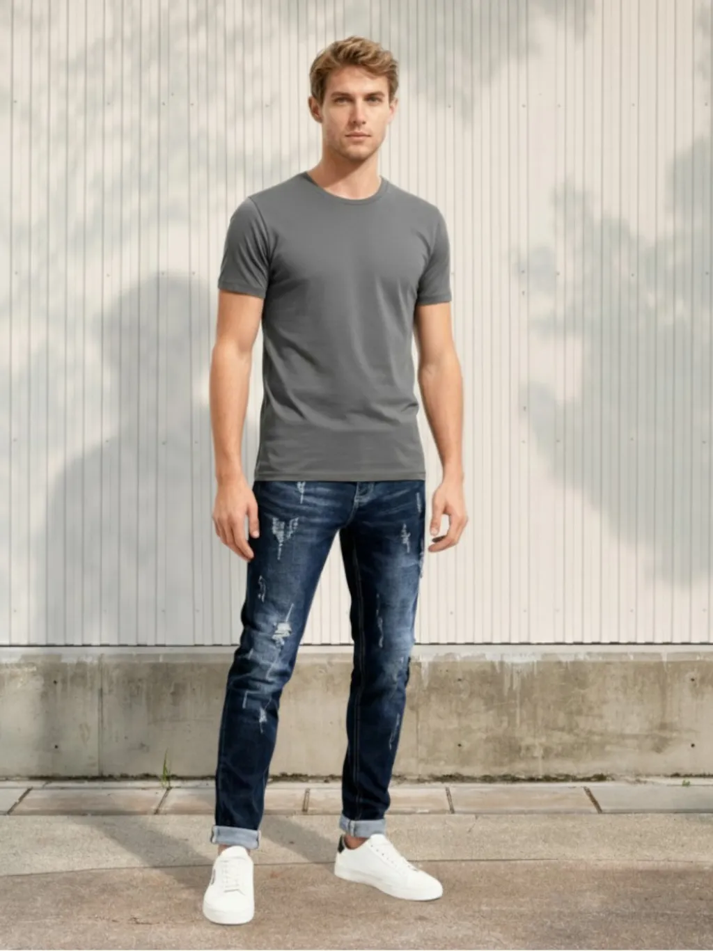 Men's Washed Ripped Tapered Jeans, Urban Cut