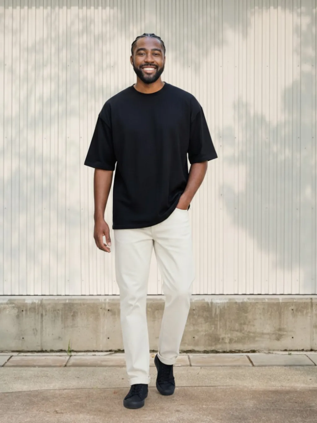 Men's White Straight Jeans, Minimal Clean Style