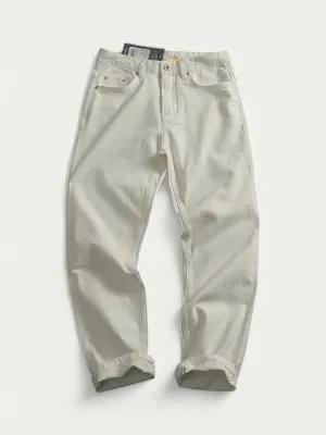 Men's White Straight Jeans, Minimal Clean Style — view 2