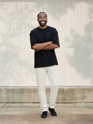 Men's White Straight Jeans, Minimal Clean Style — view 6