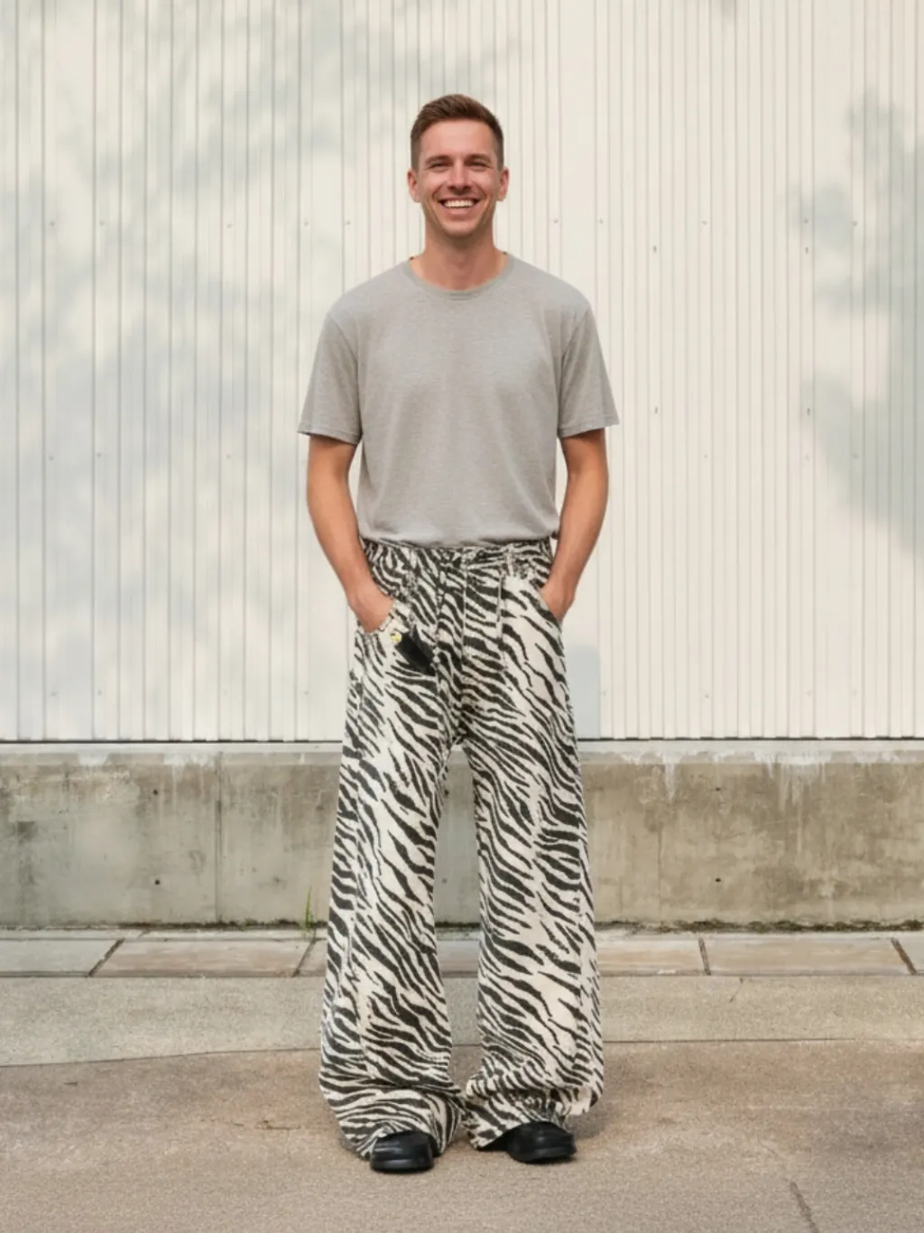 Men's Wide-Leg Zebra Print Jeans