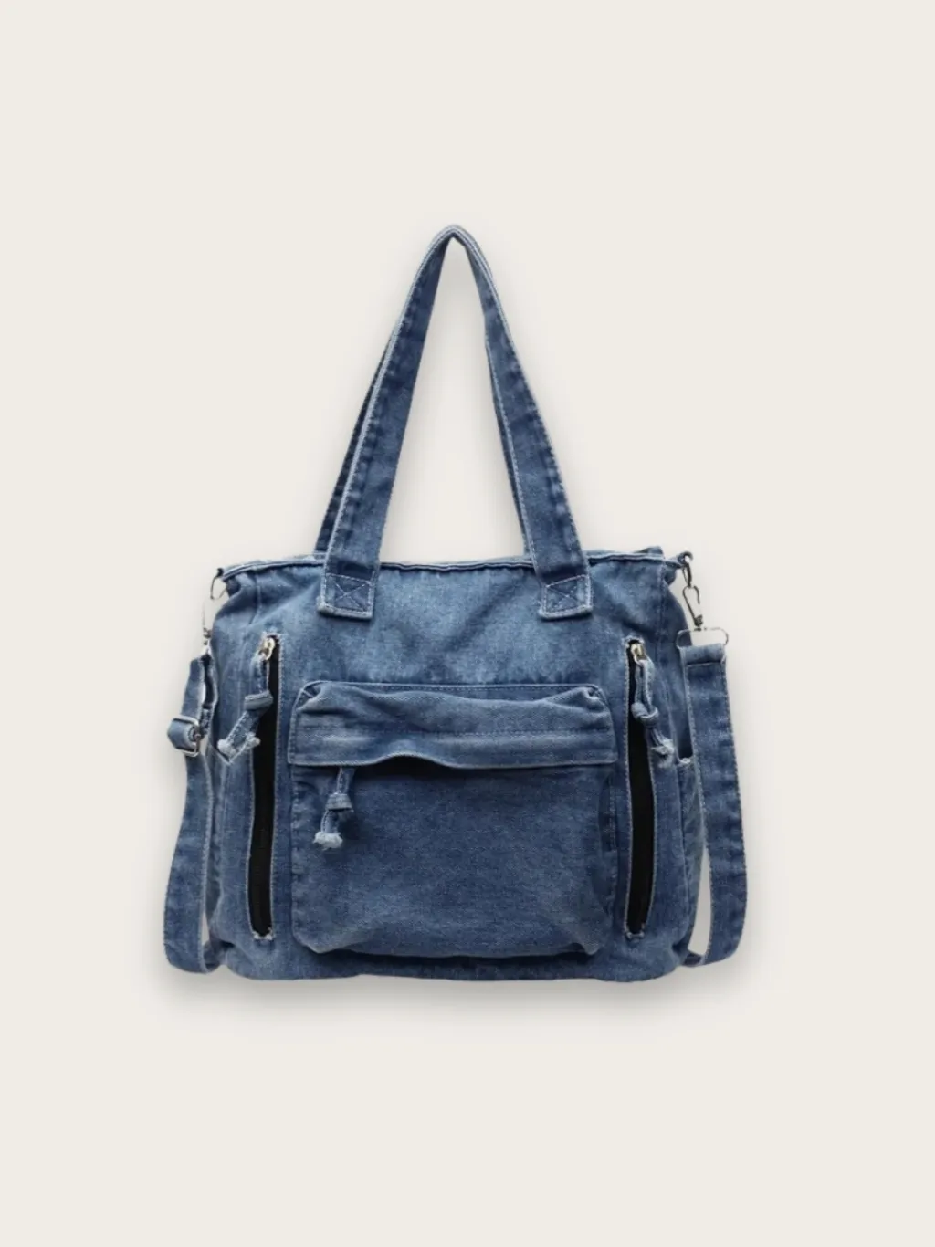 Multi-Pocket Denim Crossbody Bag