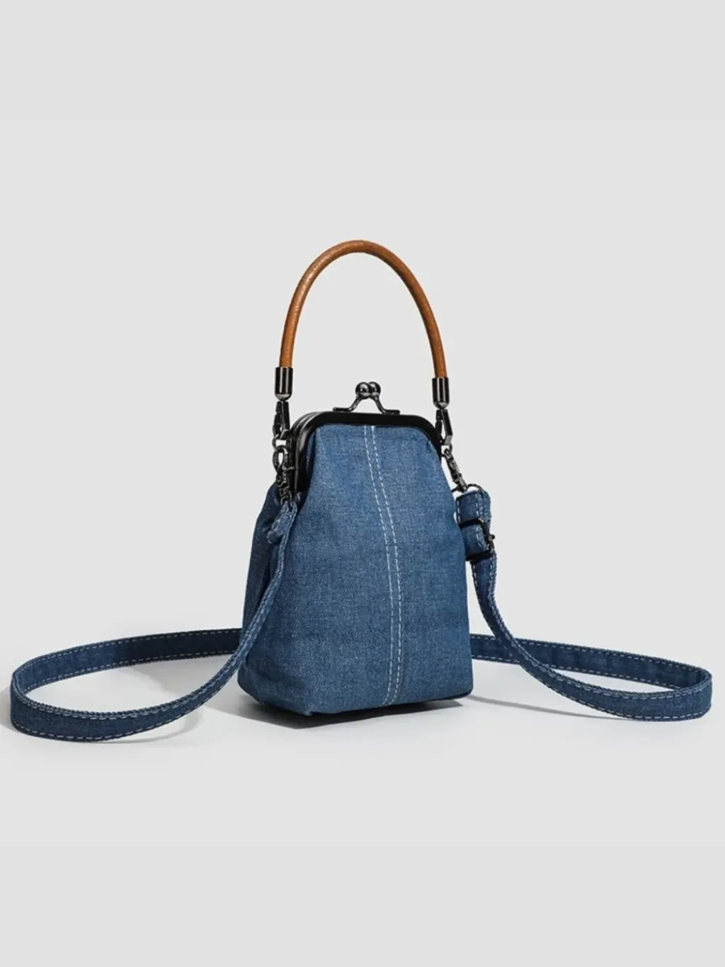 Retro Denim Bag with Clasp and Cognac Handle — a pair designed to be worn everywhere