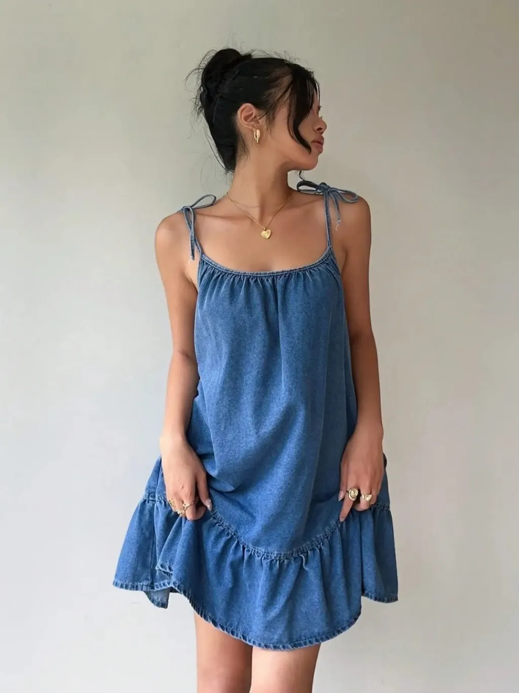 Short Babydoll Denim Dress with Frills — a pair designed to be worn everywhere