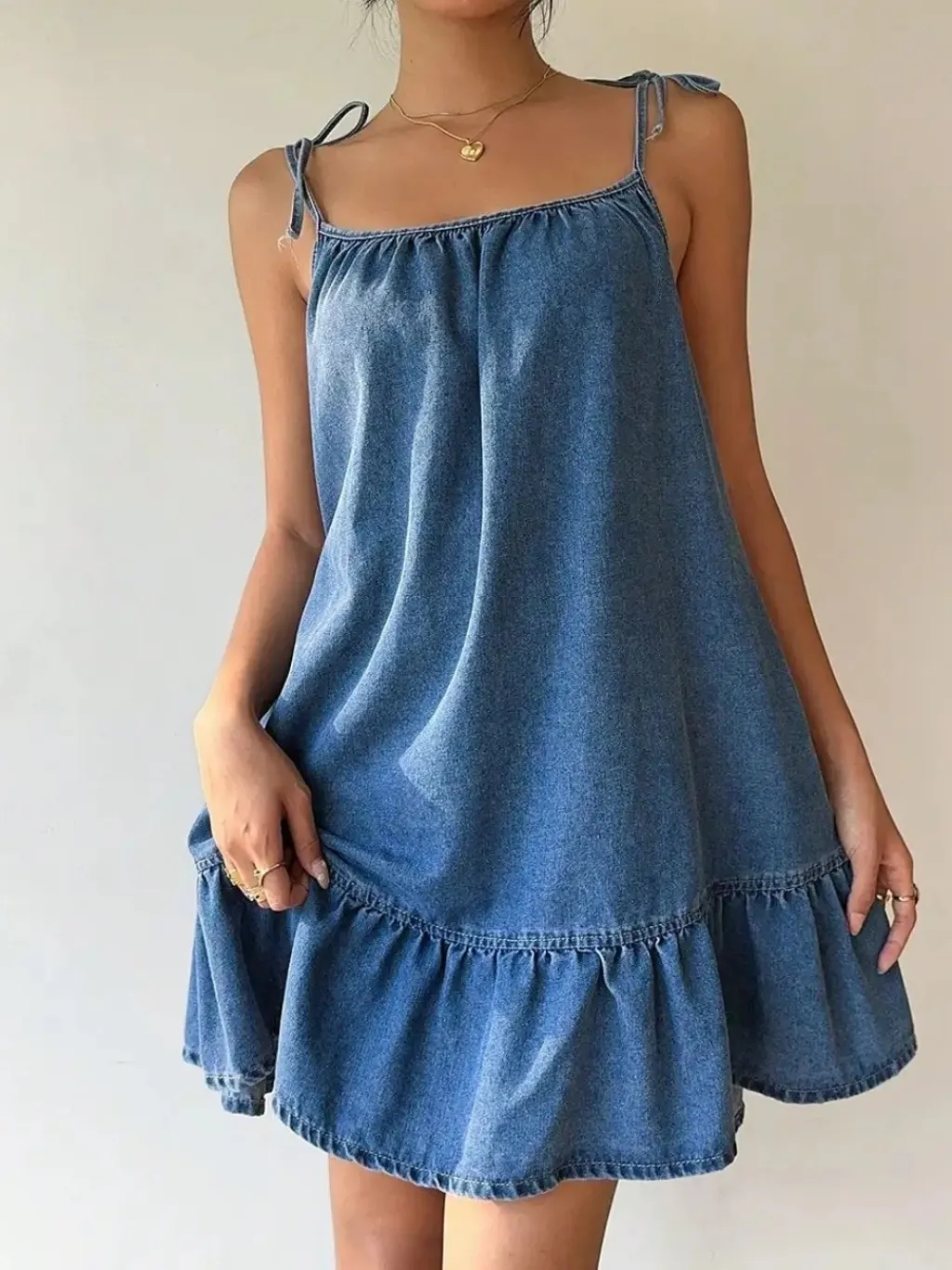Short Babydoll Denim Dress with Frills — quality denim, made to last