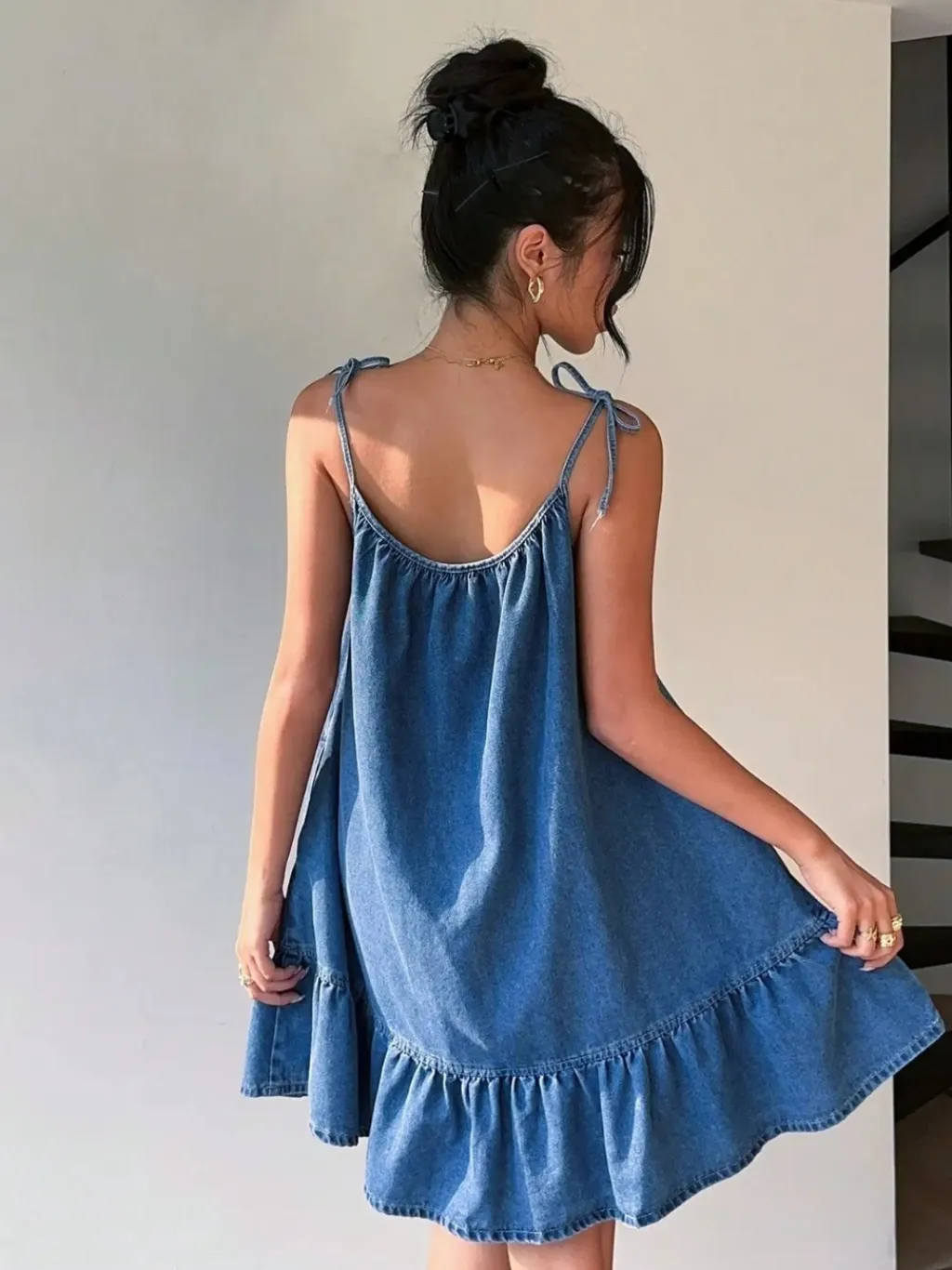 Short Babydoll Denim Dress with Frills — endless ways to style it