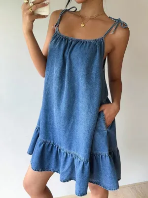 Short Babydoll Denim Dress with Frills — view 6