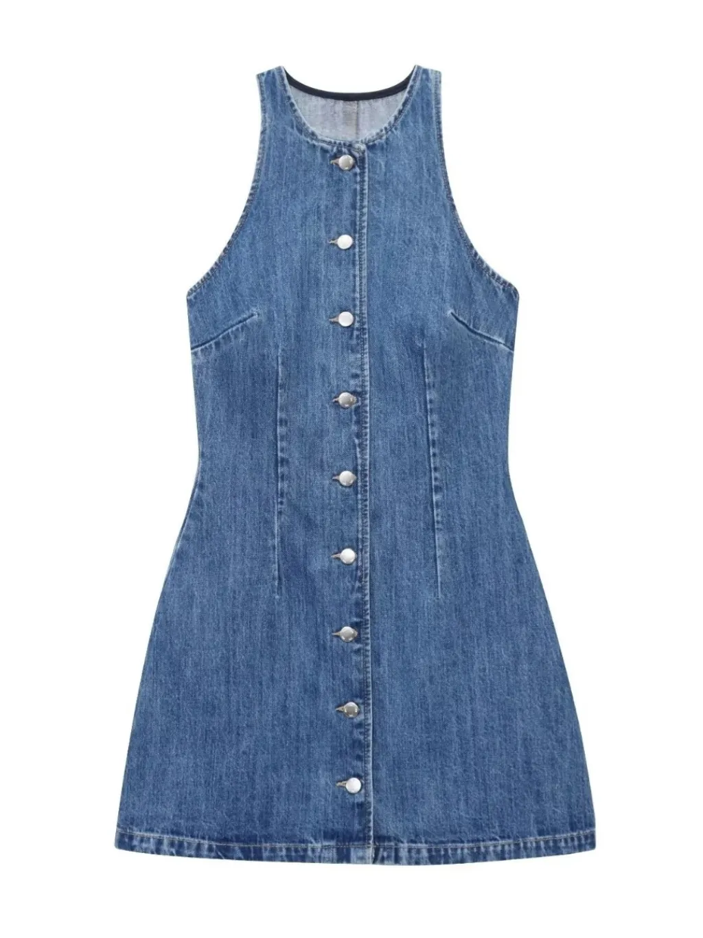 Short Buttoned Blue Denim Dress, Retro Style — a pair designed to be worn everywhere