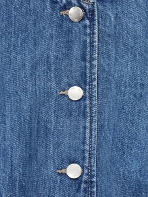 Short Buttoned Blue Denim Dress, Retro Style — view 6