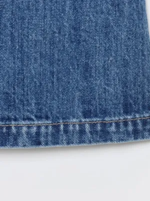Short Buttoned Blue Denim Dress, Retro Style — view 7