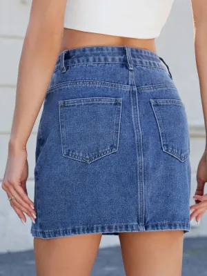 Short Fitted High-Waisted Denim Skirt — view 3