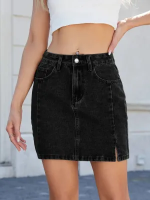 Short Fitted High-Waisted Denim Skirt — view 5
