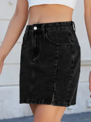 Short Fitted High-Waisted Denim Skirt — view 6