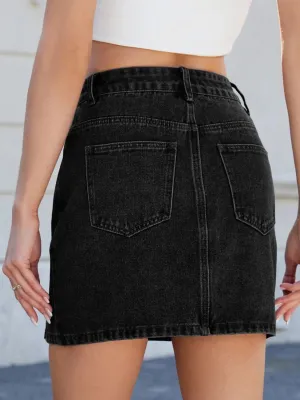 Short Fitted High-Waisted Denim Skirt — view 7