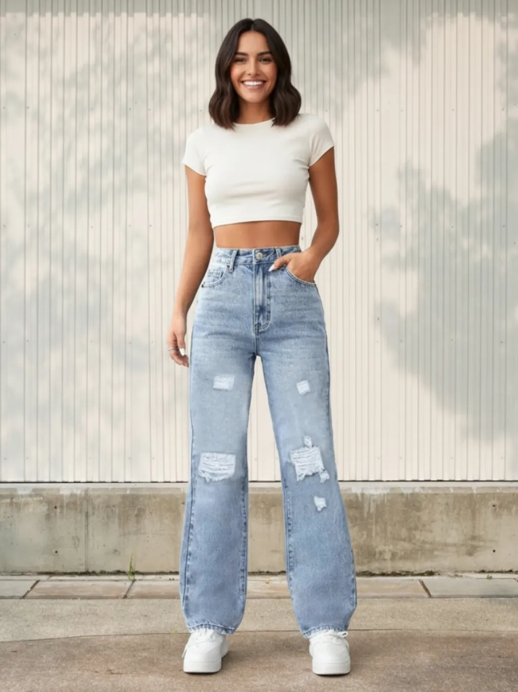 Sky Blue Ripped Boyfriend Jeans