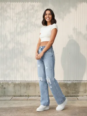 Sky Blue Ripped Boyfriend Jeans — view 2