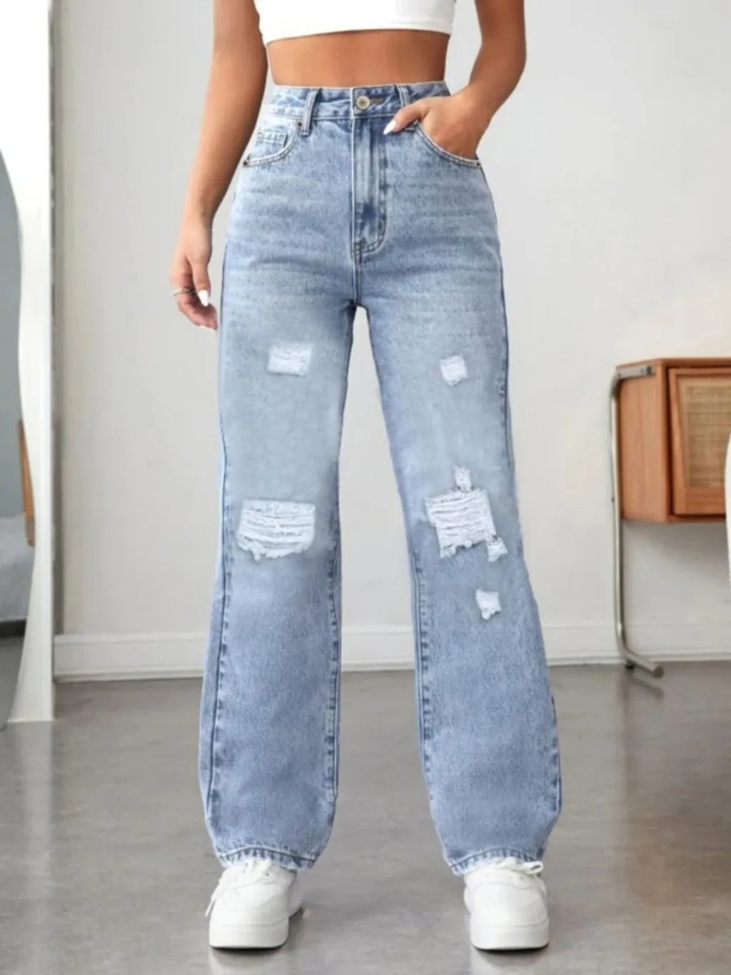 Sky Blue Ripped Boyfriend Jeans — quality denim, made to last