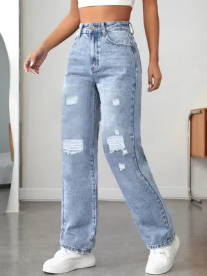 Sky Blue Ripped Boyfriend Jeans — view 6