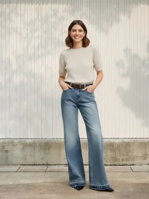 Washed Flared Jeans with Frayed Hems — view 1