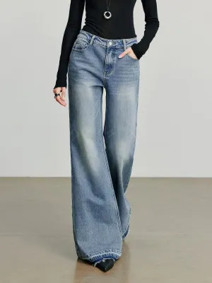 Washed Flared Jeans with Frayed Hems — view 2