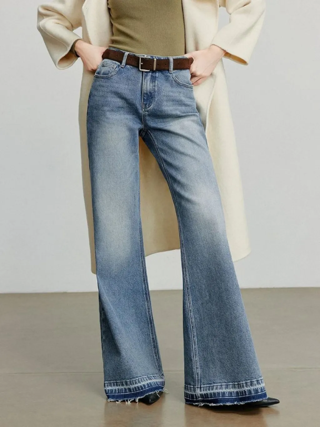 Washed Flared Jeans with Frayed Hems — quality denim, made to last